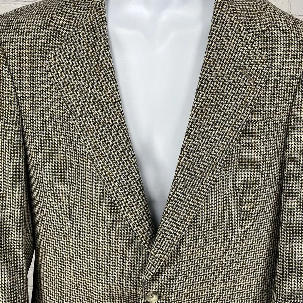 Jos A Bank Executive Collection Brown Houndstooth Silk Wool Blazer Sportcoat 40R